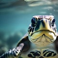 A portrait of a wise and weathered sea turtle swimming in the ocean3