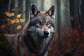 Portrait of a wolf in the autumn forest. 3d rendering Royalty Free Stock Photo