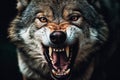 Portrait of a wolf baring its fangs, generative ai