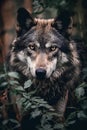 Portrait of a wolf in the forest. Portrait of wild wolf. Royalty Free Stock Photo