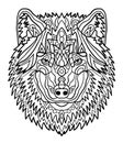 Portrait of a wolf. Hand drawn patterns for coloring. Freehand sketch drawing for adult antistress coloring book in Royalty Free Stock Photo