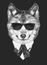 Portrait of Wolf in suit. Hand drawn illustration. Royalty Free Stock Photo