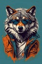 Portrait of a wolf in sunglasses and a jacket. Vector illustration. Royalty Free Stock Photo