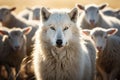 A portrait of Wolf surrounded by sheep