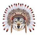 Portrait of Wolf in war bonnet. Royalty Free Stock Photo