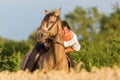 Portrait of a woman on an Andalusian horse Royalty Free Stock Photo