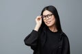 Portrait woman background cute glasses beautiful studio fashion face smile asian student attractive business beauty Royalty Free Stock Photo