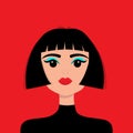 Portrait of woman. Beautiful lady, female. Young girl face. Front view. Brunette bob cut hairstyle. Black hair. Avatar for social