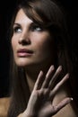 Portrait of a woman behind wet glass Royalty Free Stock Photo