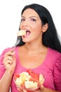 Portrait of woman biting melon Royalty Free Stock Photo