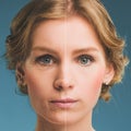 Portrait of a woman before and after botox. Young and old face. Royalty Free Stock Photo