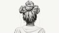 Photorealistic Black And White Hair Illustration In High Braided Updo Royalty Free Stock Photo