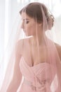 Portrait of a woman. Bride with a pink veil. Royalty Free Stock Photo