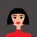 Portrait of woman. Brunette bob cut hairstyle. Avatar for social networks. Young girl face. Beautiful lady, female. Front view. Royalty Free Stock Photo