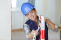 portrait woman builder working indoors Royalty Free Stock Photo