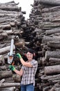 Portrait of a woman with a chainsaw