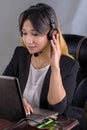 Portrait of woman customer service worker, call center smiling operator with phone headset Royalty Free Stock Photo