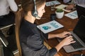 Portrait of woman customer service worker, call center smiling operator with phone on office Royalty Free Stock Photo