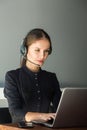 Portrait of woman customer service worker, call center smiling operator with phone on office Royalty Free Stock Photo