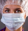 Portrait of a woman doctor wearing mask and cap Royalty Free Stock Photo