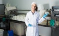 Portrait of woman dressed in lab coats is looking happy on the Royalty Free Stock Photo