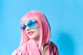 portrait of a woman fashion blue glasses makeup fashion isolated background Royalty Free Stock Photo