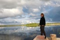 Portrait of woman fishing at Seliger Lake Royalty Free Stock Photo