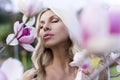 Portrait woman with flower magnolia