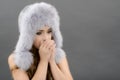 Portrait of woman in fur cap Royalty Free Stock Photo