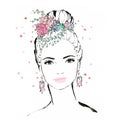 Portrait of woman / girl with flowers in het hair - fashion illustration / beauty