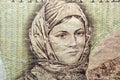 a woman, girl in local traditional costume of Greece from the reverse side of 1000 one thousand Greek Drachmas Drachmai