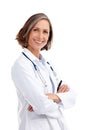 Portrait, woman and happy doctor with arms crossed in studio isolated on a white background. Healthcare, face and mature Royalty Free Stock Photo