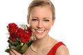 Portrait of Woman Holding Bouquet of Roses Royalty Free Stock Photo