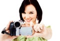 Portrait of woman holding home video camera Royalty Free Stock Photo