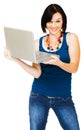 Portrait of woman holding laptop Royalty Free Stock Photo