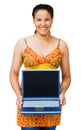 Portrait of a woman holding laptop Royalty Free Stock Photo