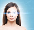 Portrait of a woman with a laser hologram on her face Royalty Free Stock Photo