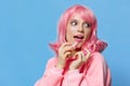 portrait woman lip gloss makeup pink hair Lifestyle fashion Royalty Free Stock Photo