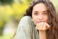 Portrait of a woman looking at you with engagement ring Royalty Free Stock Photo