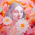 face woman tender trend flower portrait girl pastel happy colourful beauty. Generative AI.