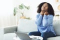 Portrait of woman with neck pain after work Royalty Free Stock Photo