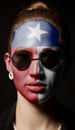 Portrait of woman with painted Texas USA state flag with sunglasses Royalty Free Stock Photo