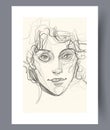 Portrait woman pencil face wall art print