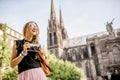 Woman traveling in Clermont-Ferrand city in France Royalty Free Stock Photo