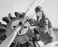 Portrait of woman with plane propeller