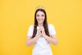 Portrait of woman queen. Gorgeous girl with crown. Party celebration concept. Close-up portrait of charming smiling