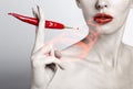 Portrait of the woman with red lips and red burning pepper Royalty Free Stock Photo