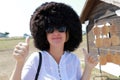 Woman in Russian papakha hat