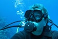 Portrait of woman scuba diver underwater Royalty Free Stock Photo