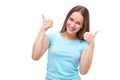 Portrait of a woman showing thumbs up sign and smiling isolated Royalty Free Stock Photo